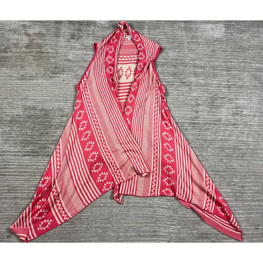 Roommates Cardigan Womens Medium Pink Geometric Tribal Draped Vest Sleeveless